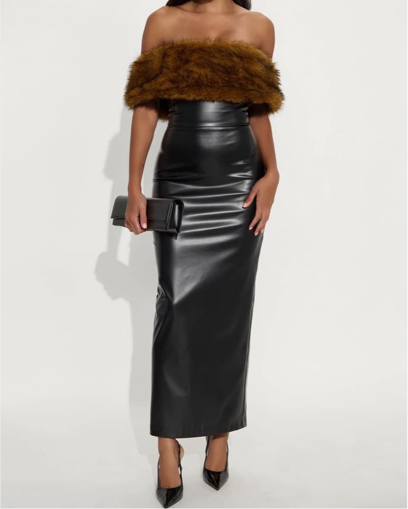 Sleek Faux Fur Maxi Dress - Image 1