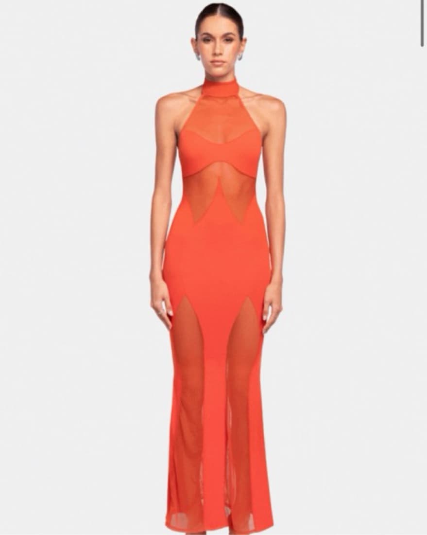 OW Collection Orange Halter Dress - Image 1