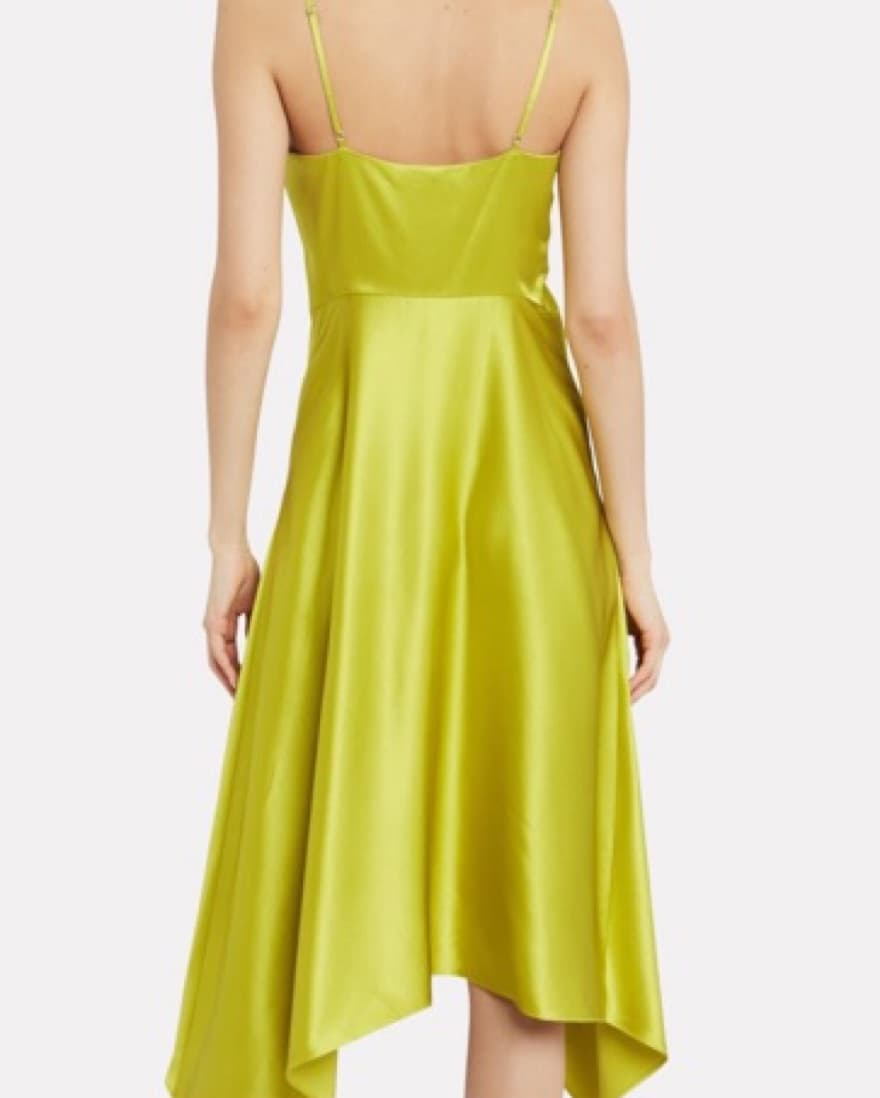 Chartreuse Satin Handkerchief Midi Dress - Image 4