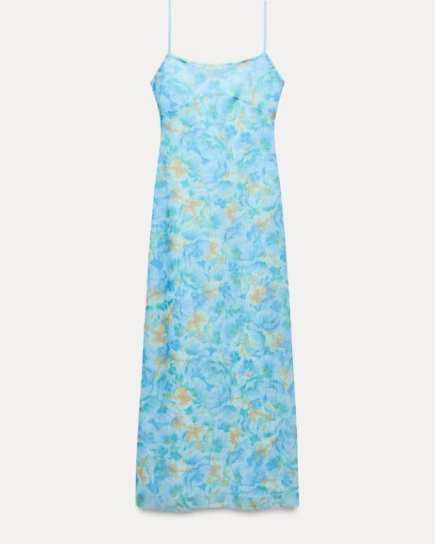 Zara Mesh Blue Floral Midi Dress - Image 1