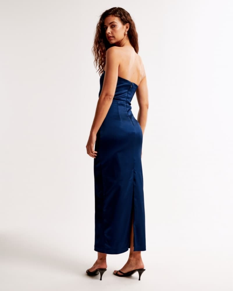 Abercrombie Satin Midi Dress Navy Blue - Image 2