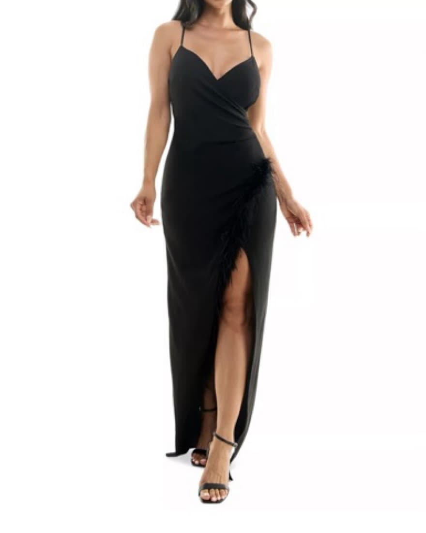 Black Gown - Feather Detail - Image 1