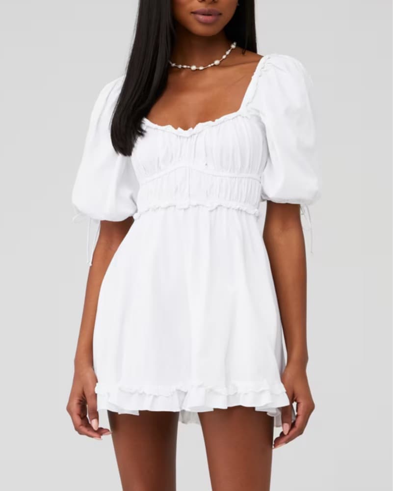 White Puff Sleeve Mini Dress  - Image 6
