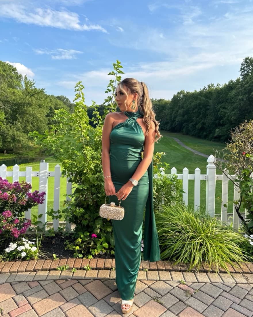 Dressmeze Emerald Satin Gown  - Image 1
