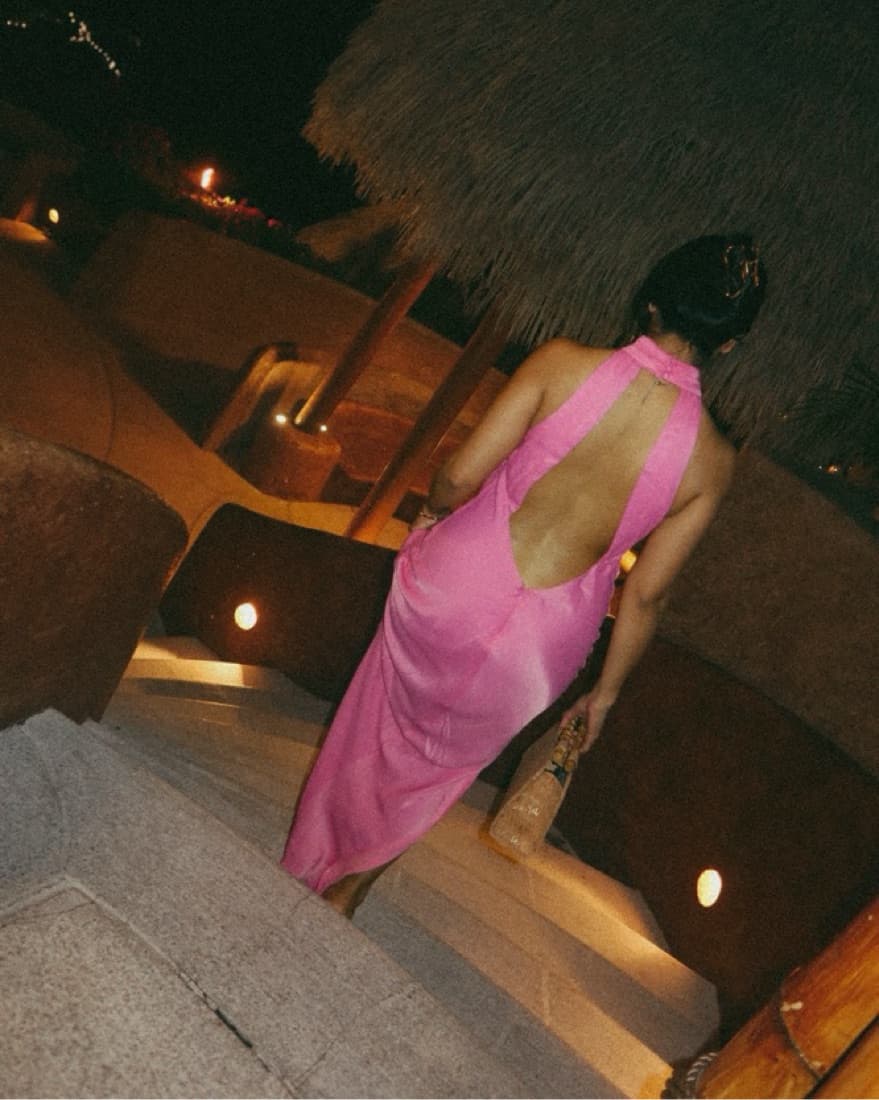 Satin Drape Back Maxi Dress with Split - Image 1