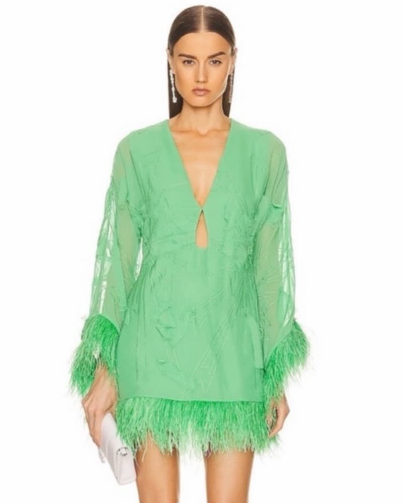 Alexis Gracelle Green Long Sleeve Feather Dress - Image 1