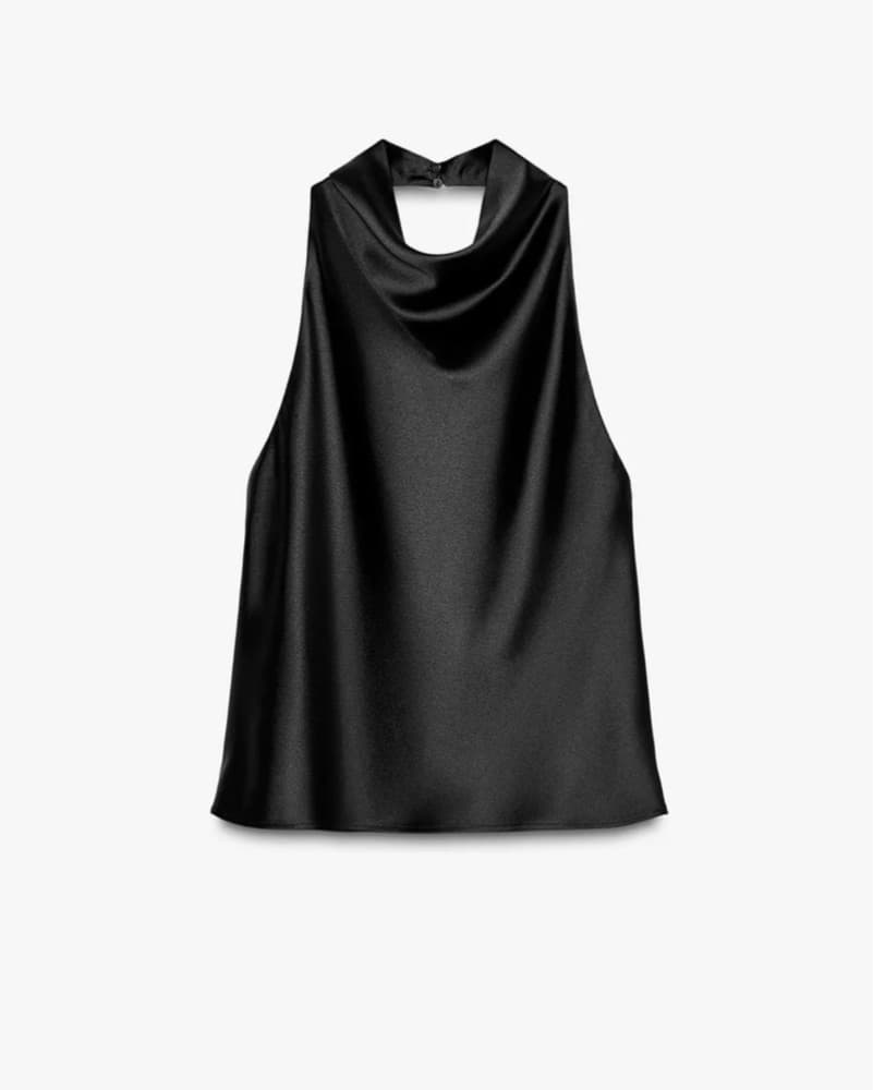 Elegant Satin Halter Black Top - Image 1