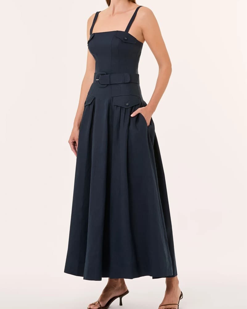 Nicholas Navy Linen Midi / Maxi Dress - Image 2