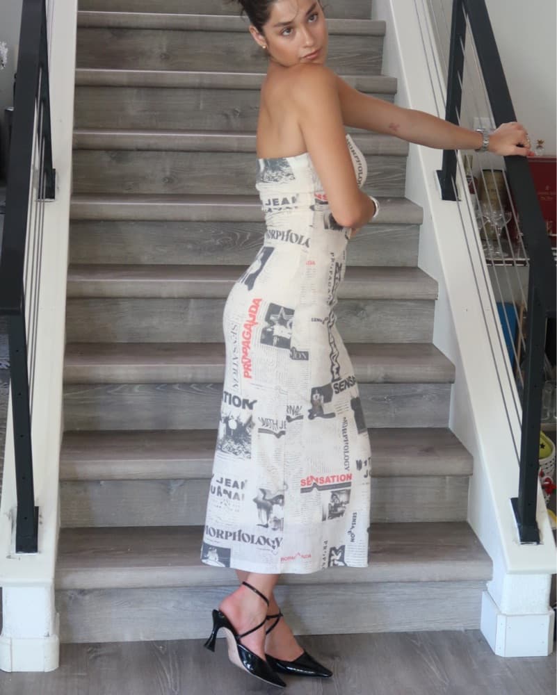 With Jean Franki Midi Newspaper Dress - Image 2