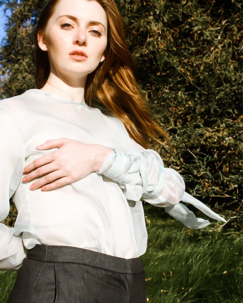 sage silk organza top - Image 3