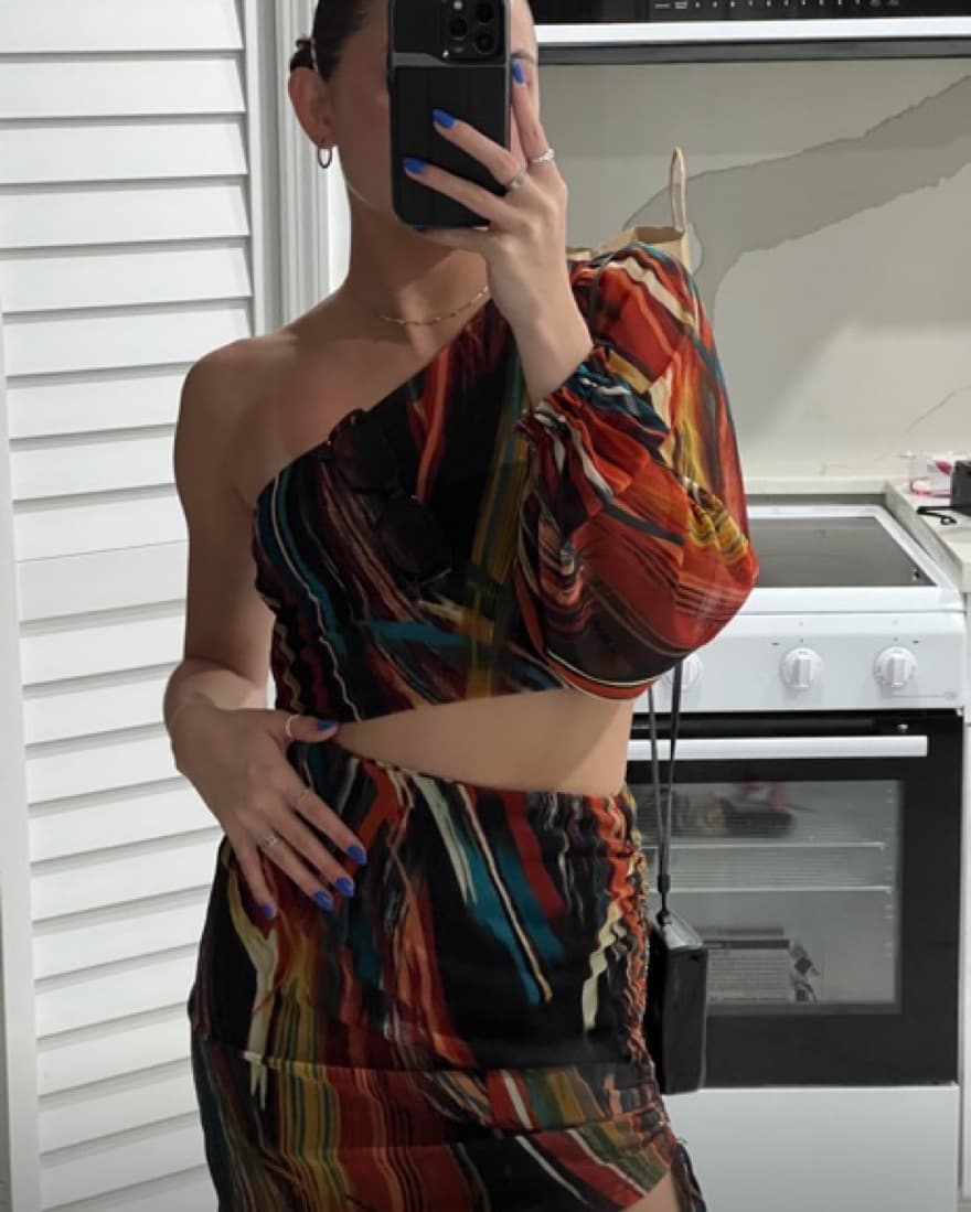 Jewel Toned One Shoulder Mesh Mini Dress - Image 4