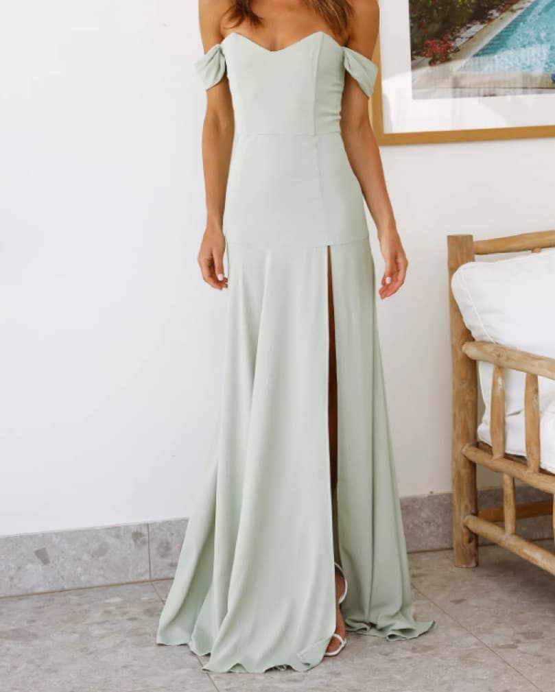 Sage Green Off-The-Shoulder Dress  - Image 1