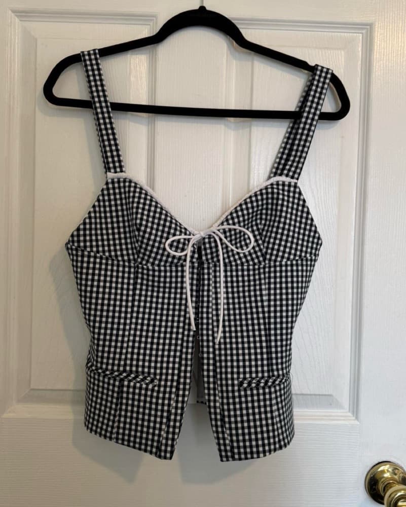 Zara Navy Gingham Corset Tank Top - Image 1