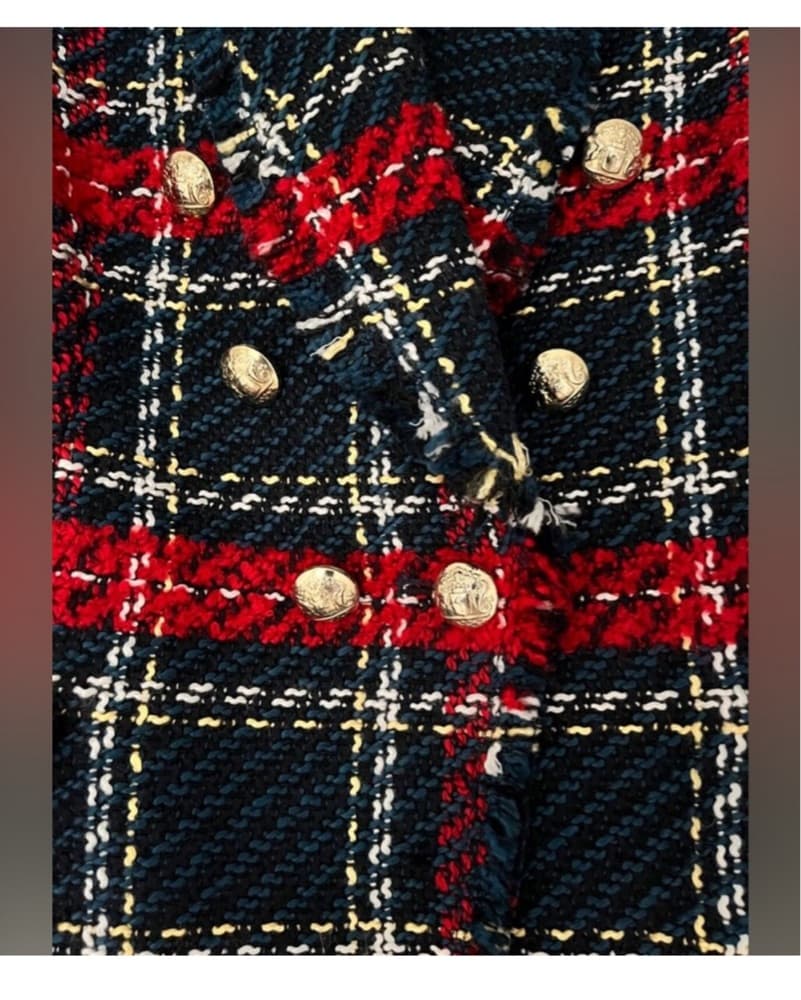 Zara Tartan Plaid Tweed Blazer XS - Image 2
