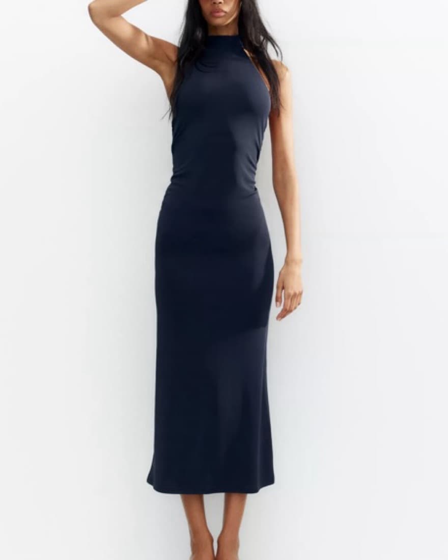 Backless Navy Halter Dress - Image 2