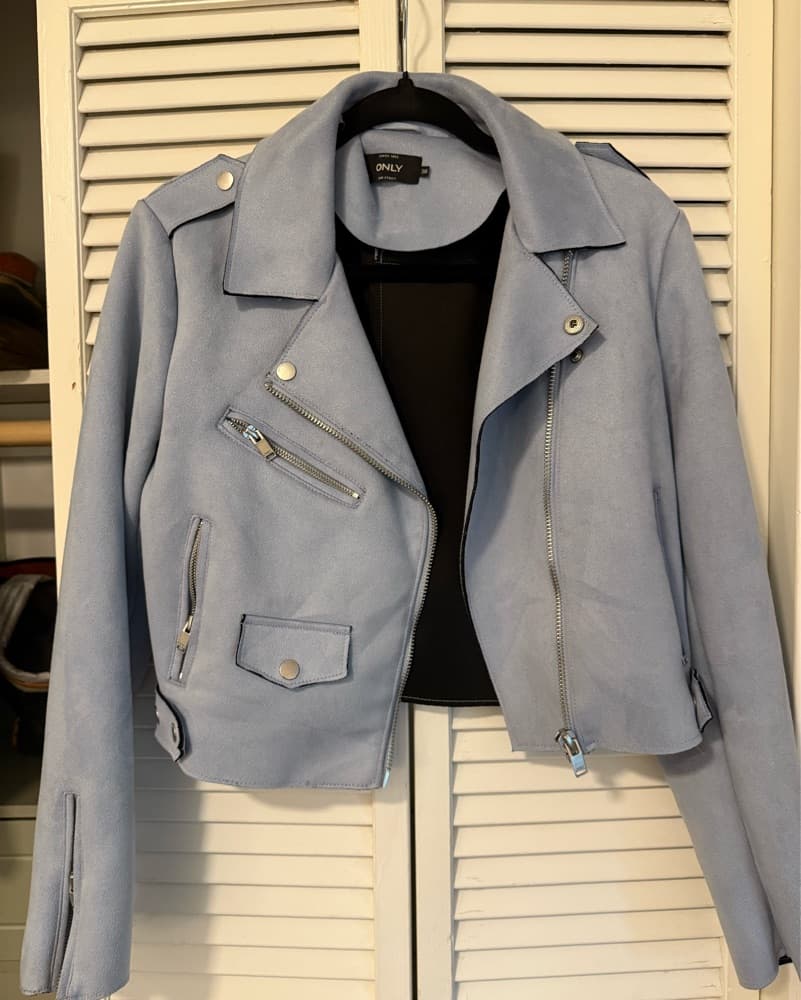 Baby Blue Suede Biker Jacket  - Image 6