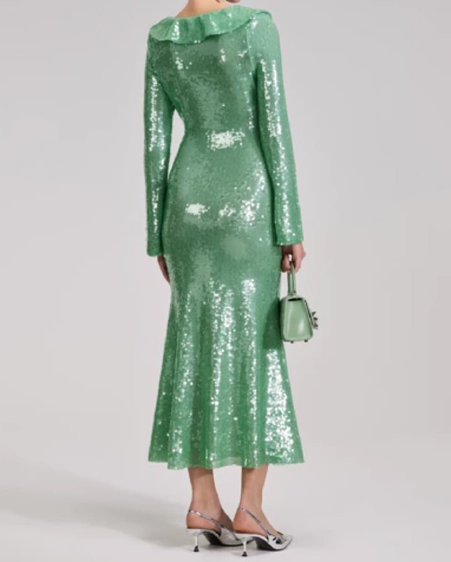 Self Portrait Green Sequined Midi Dress - Image 4