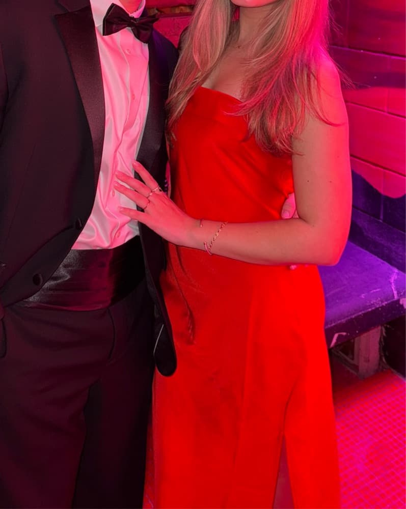 Crimson Red Strapless Maxi Dress - Image 3