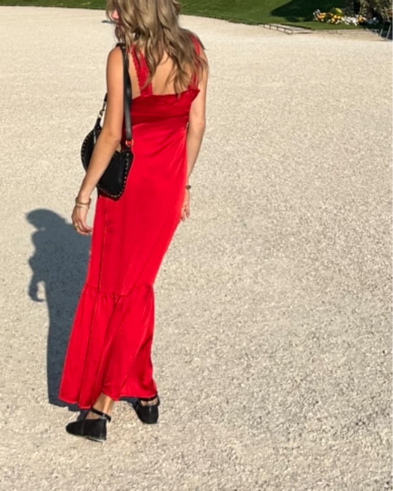 Red Silk Lace Slip dress - Image 3