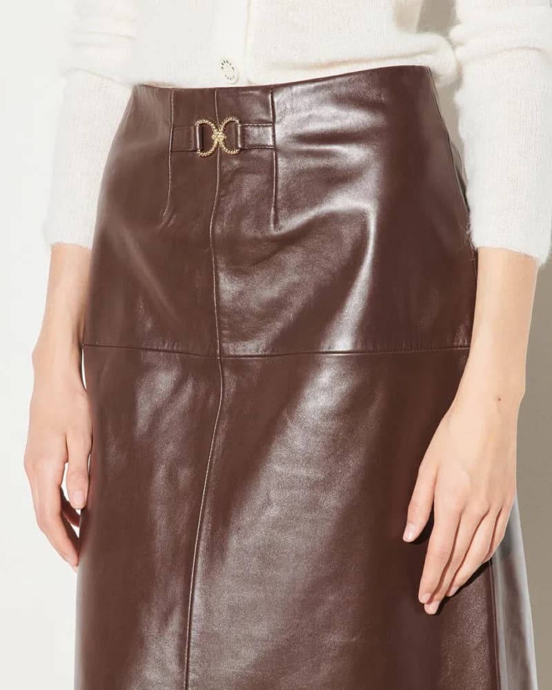 Sandro 100% Leather Brown Midi Skirt - Image 1