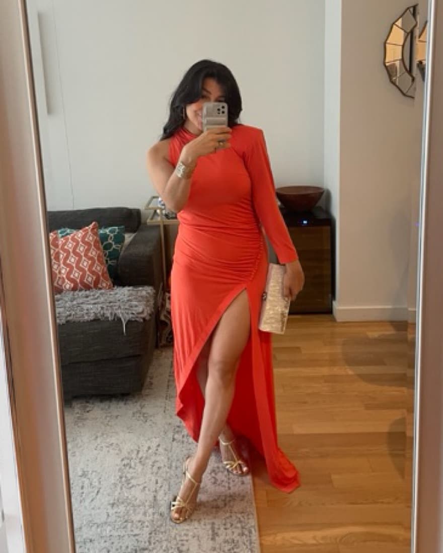 Orange One Shoulder Retrofete Gown - Image 1