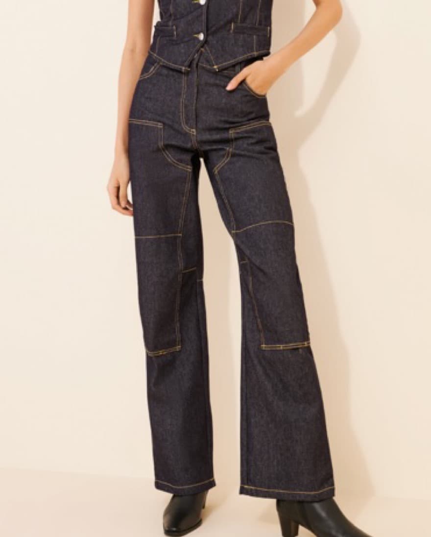 Patchy Dark Denim Straight Leg Jeans - Image 1