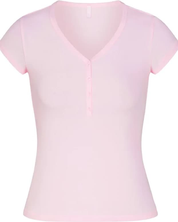 Skims Pink Short Sleeve Henley - Image 2