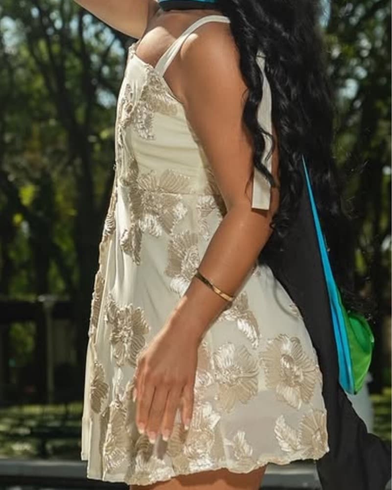 White And Gold Mini Dress - Image 3