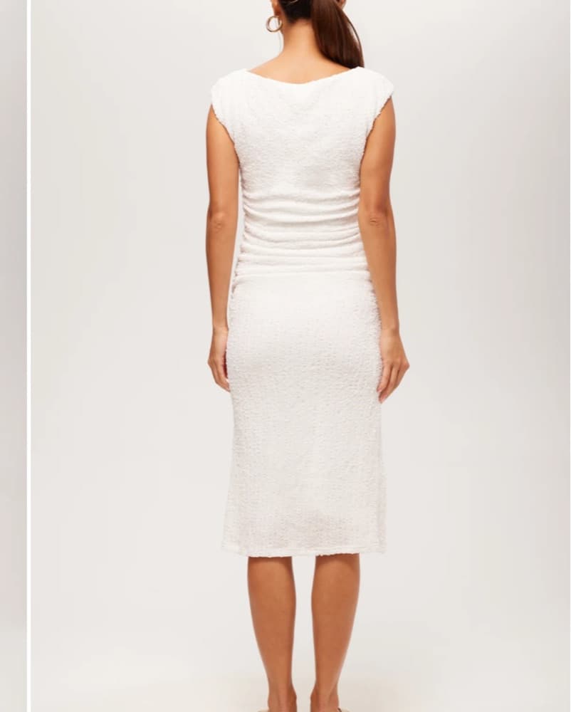 White Midi Dress Ruched - Image 2