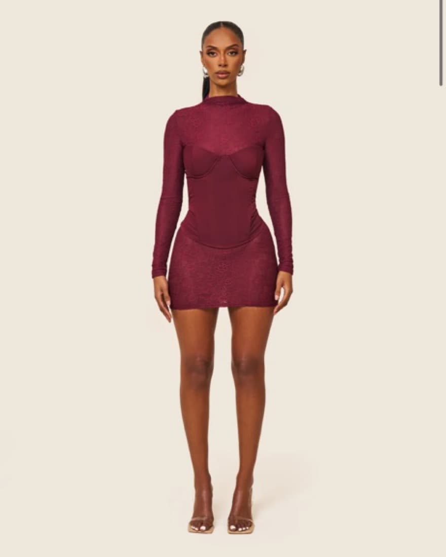 Kenza Mini Dress - Burgundy - Image 4