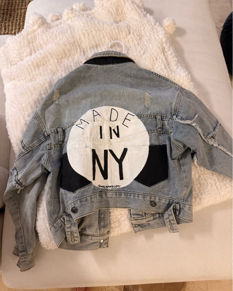 Distressed Denim Jacket with NYC Print - Image 2