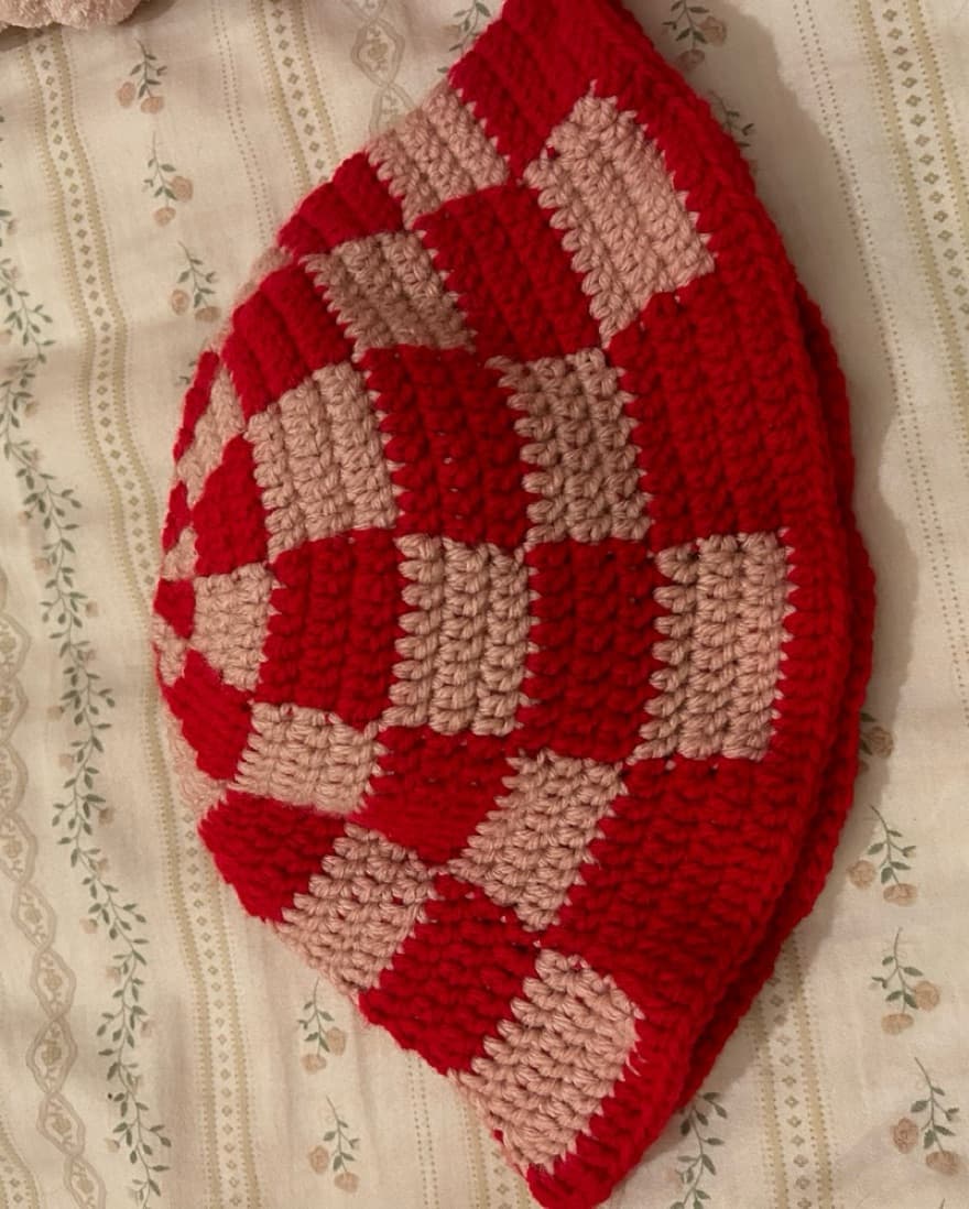 Handmade Crochet Checker Print Bucket Ha - Image 2