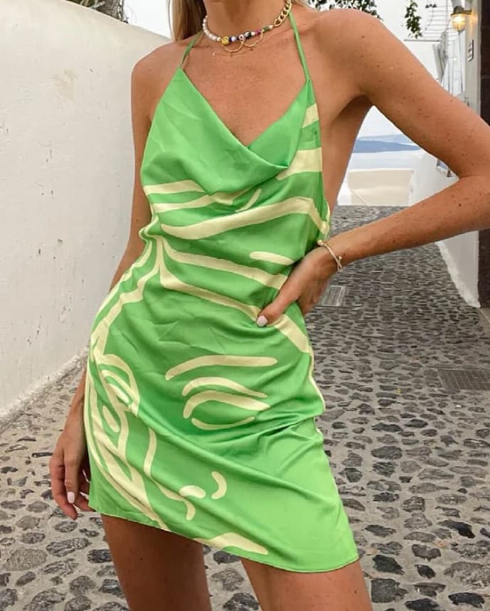 Into The Night Green Mosaic Print Dress - Image 1