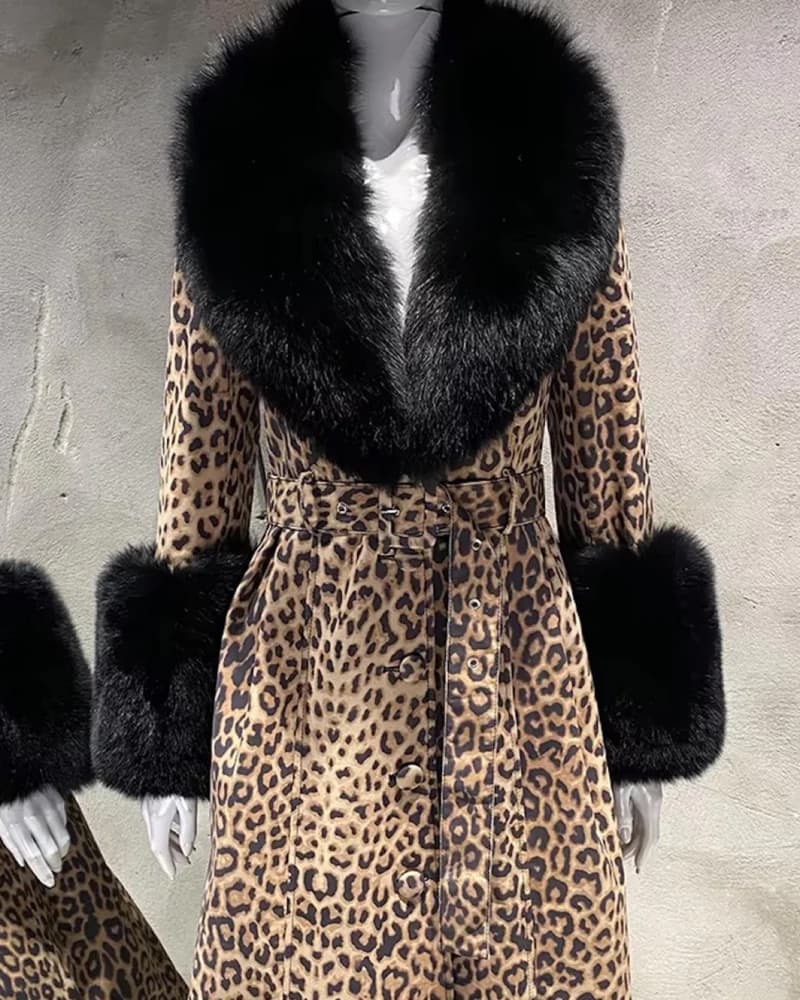 Leather Leopard Coat With Fur  - Image 3