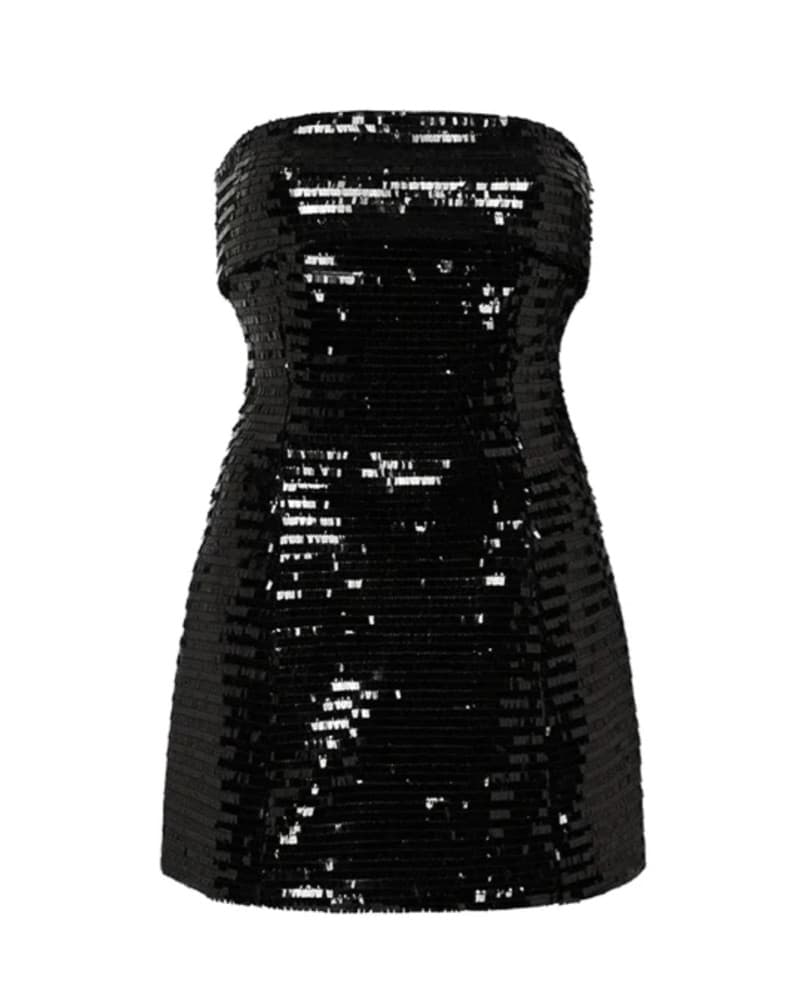 Georgia Alice Sequin Black Mini Structured Strapless Embellished Party Dress - Image 4