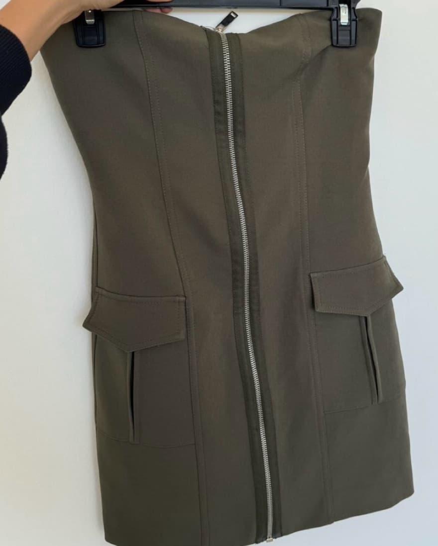 Zara Strapless Olive Green Dress - Image 3
