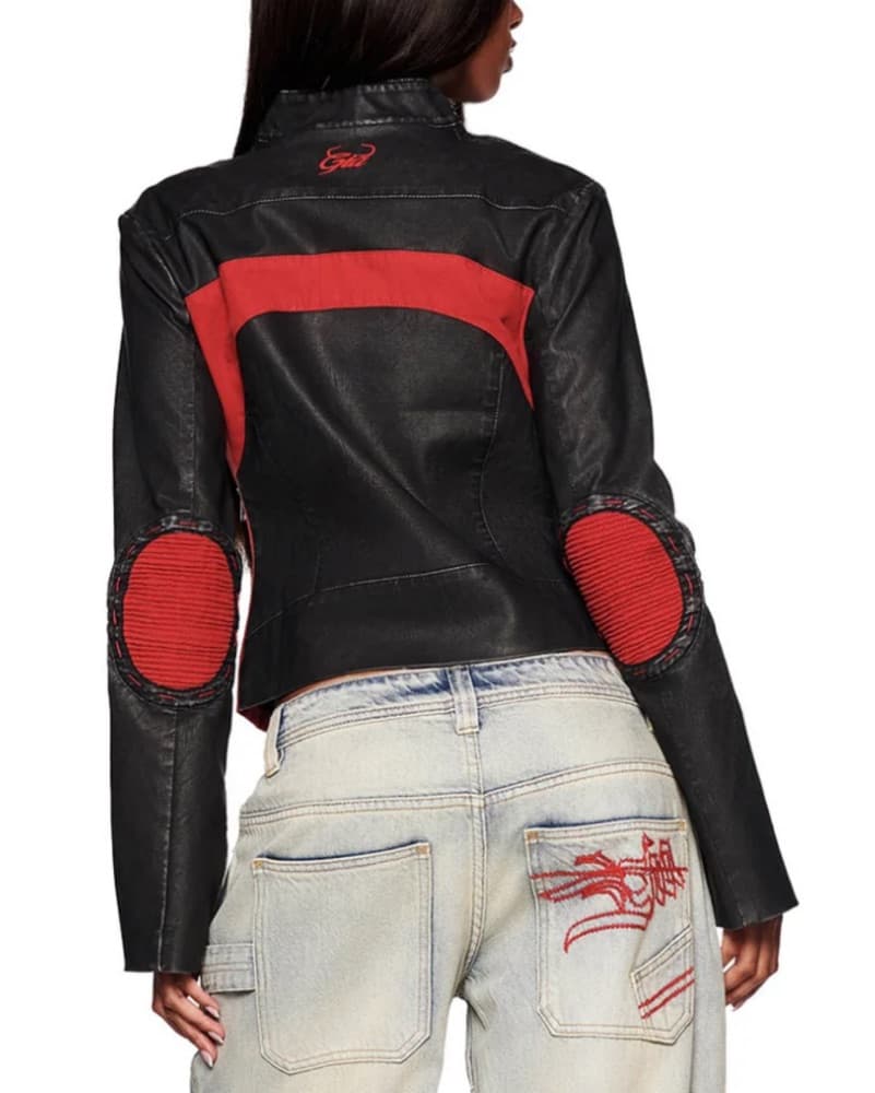 Sleek Faux Leather Moto Jacket - Image 2