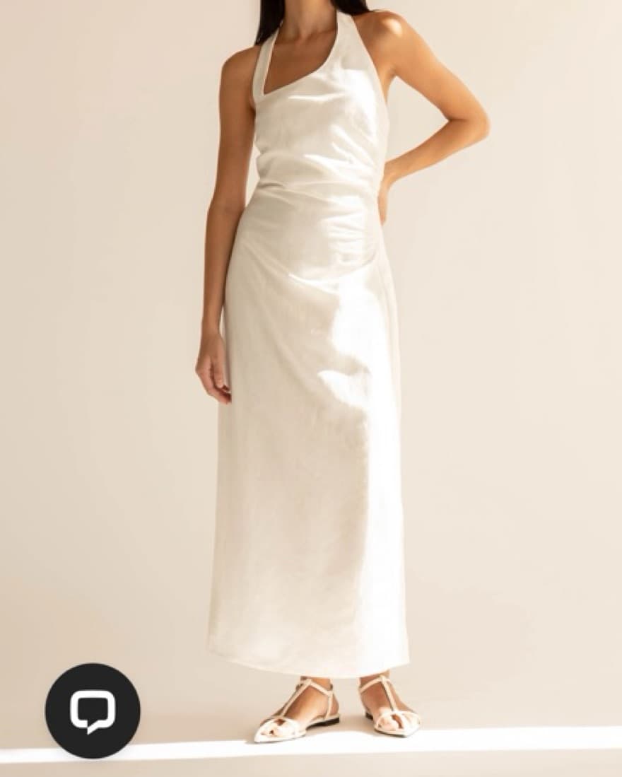 LINEN BLEND ASYMMETRIC HALTER MAXI DRESS - Image 3