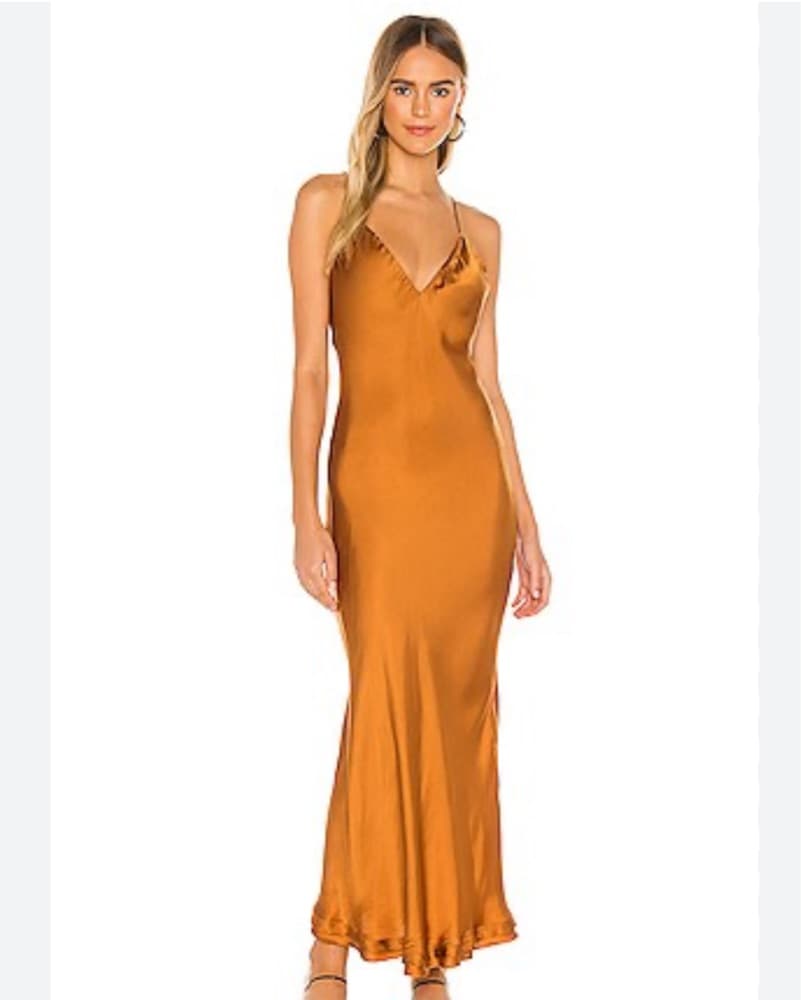 Silk Caramel Brown Slip Maxi Dress - Image 1