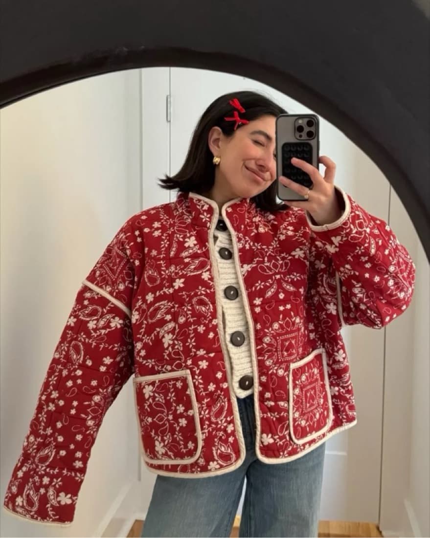 Free People Red Chloe Quilted Jacket - Image 1