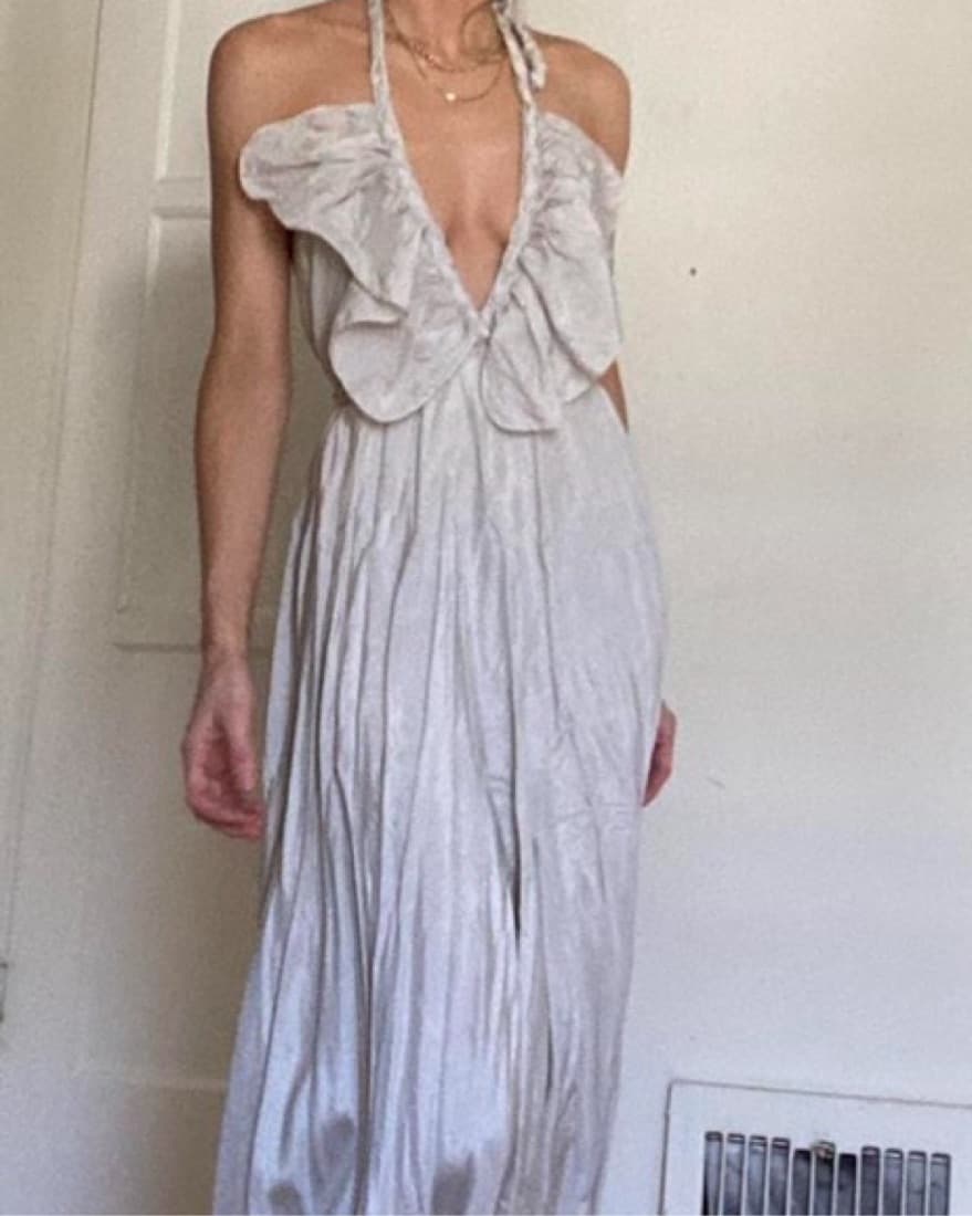 Vintage Silk Backless Tie Gown - Image 1