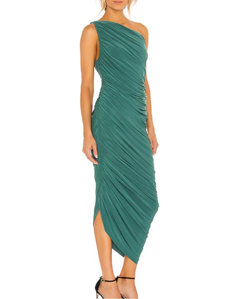 Elegant One-Shoulder Emerald Gown - Image 1