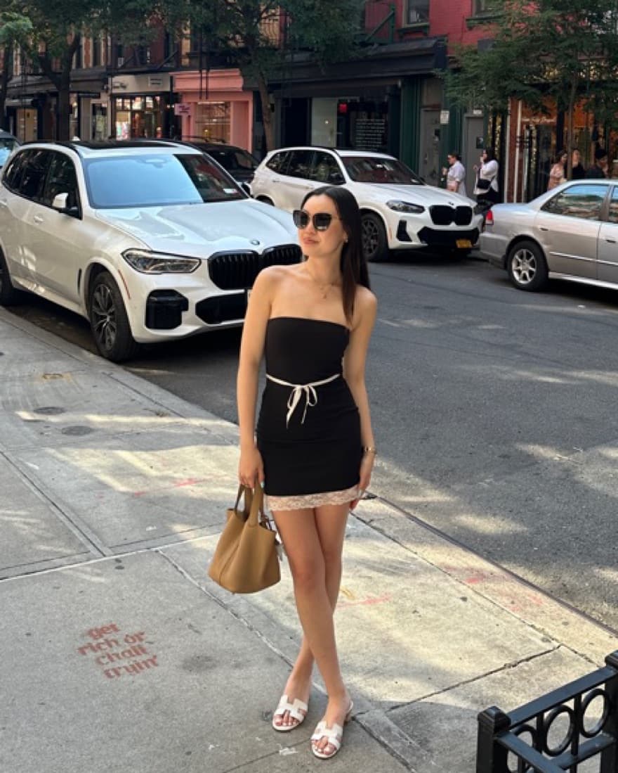 Lace Ribbon Strapless Dress - Image 1