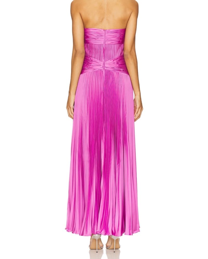 Elegant Pleated Fuschia Maxi Dress - Image 2