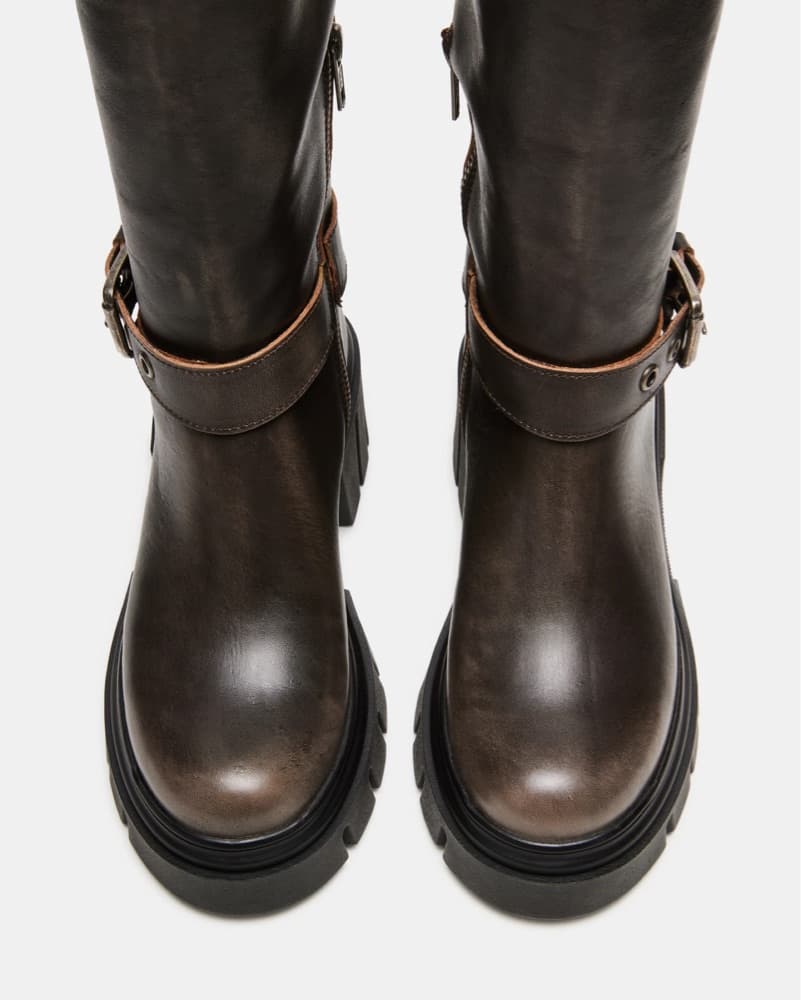 Brown Distressed Buckle Boots - Image 3
