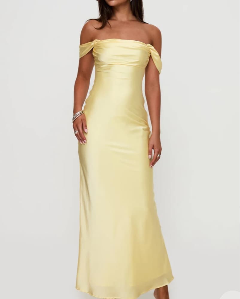 Satin Yellow Formal Maxi Dress - Image 3