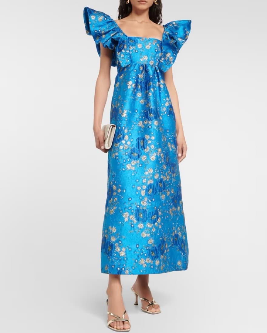 Ganni Ruffle Trimmed Jacquard Midi Dress - Image 1