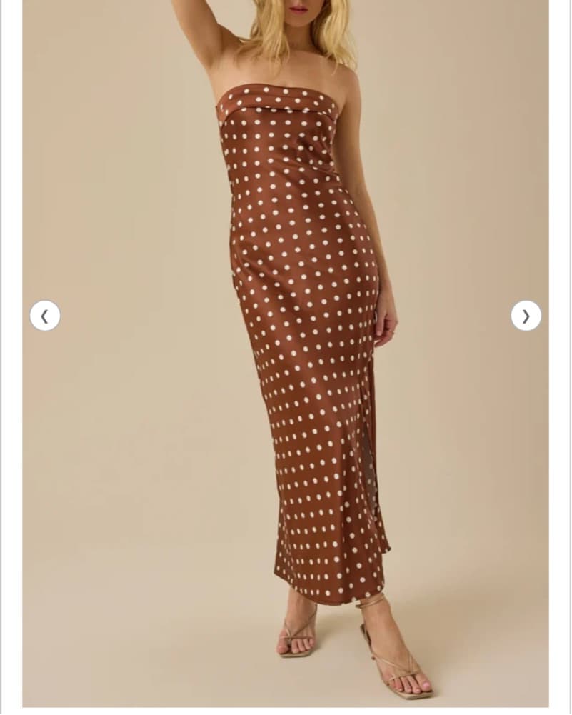 Brown Satin Polka Dot Midi Dress - Image 1