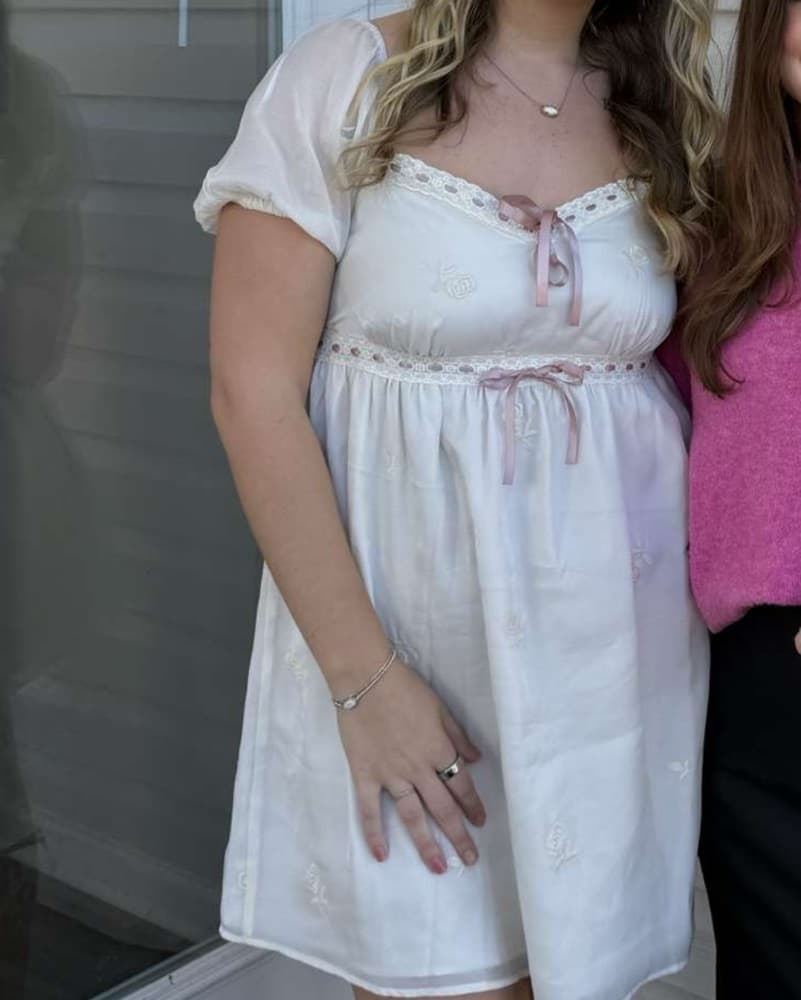 Lulus Pink And Cream Dress With Florals - Image 1