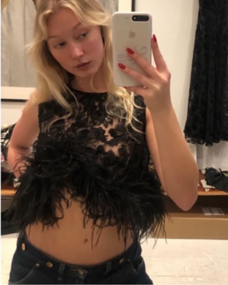 Dana Foley Lace Top Wth Feather Trim - Image 1